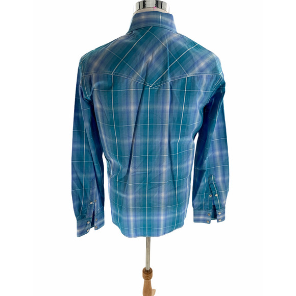 Rafter C Western Shadow Plaid Shirt Mens S Long Sleeve Pearl Snap Casual Preppy - Picture 3 of 6